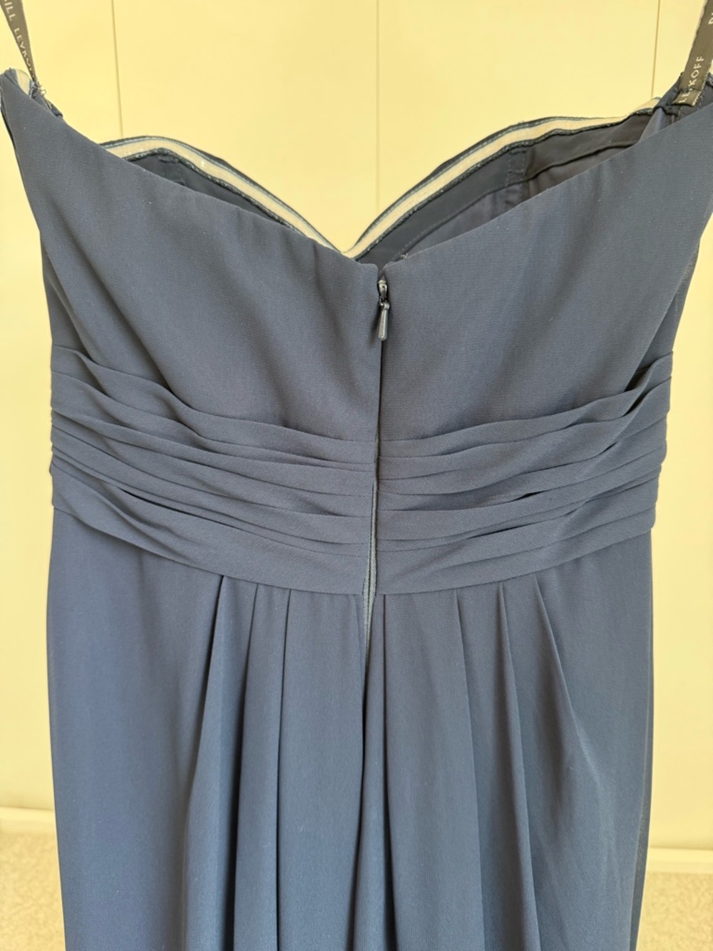 Bill Levkoff Rouched Navy Chiffon Bridesmaid Dress Strapless Maxi Formal Sz 8 - Picture 5 of 15
